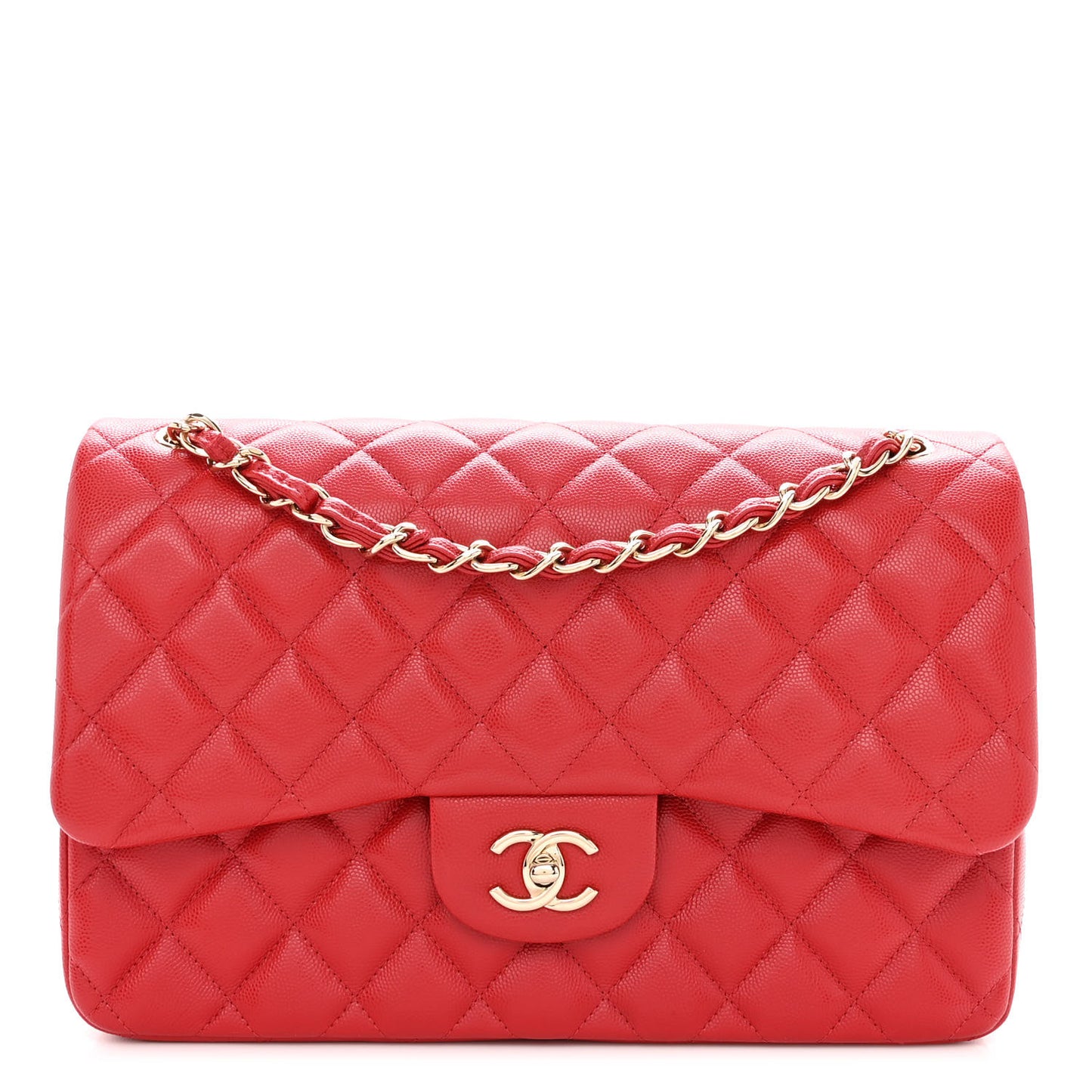Caviar Quilted Jumbo Double Flap Red