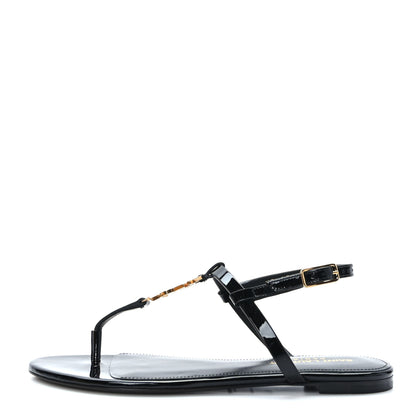 Saint Laurent Patent Calfskin Cassandra Monogram Sandals 36.5 Black 1 of 8