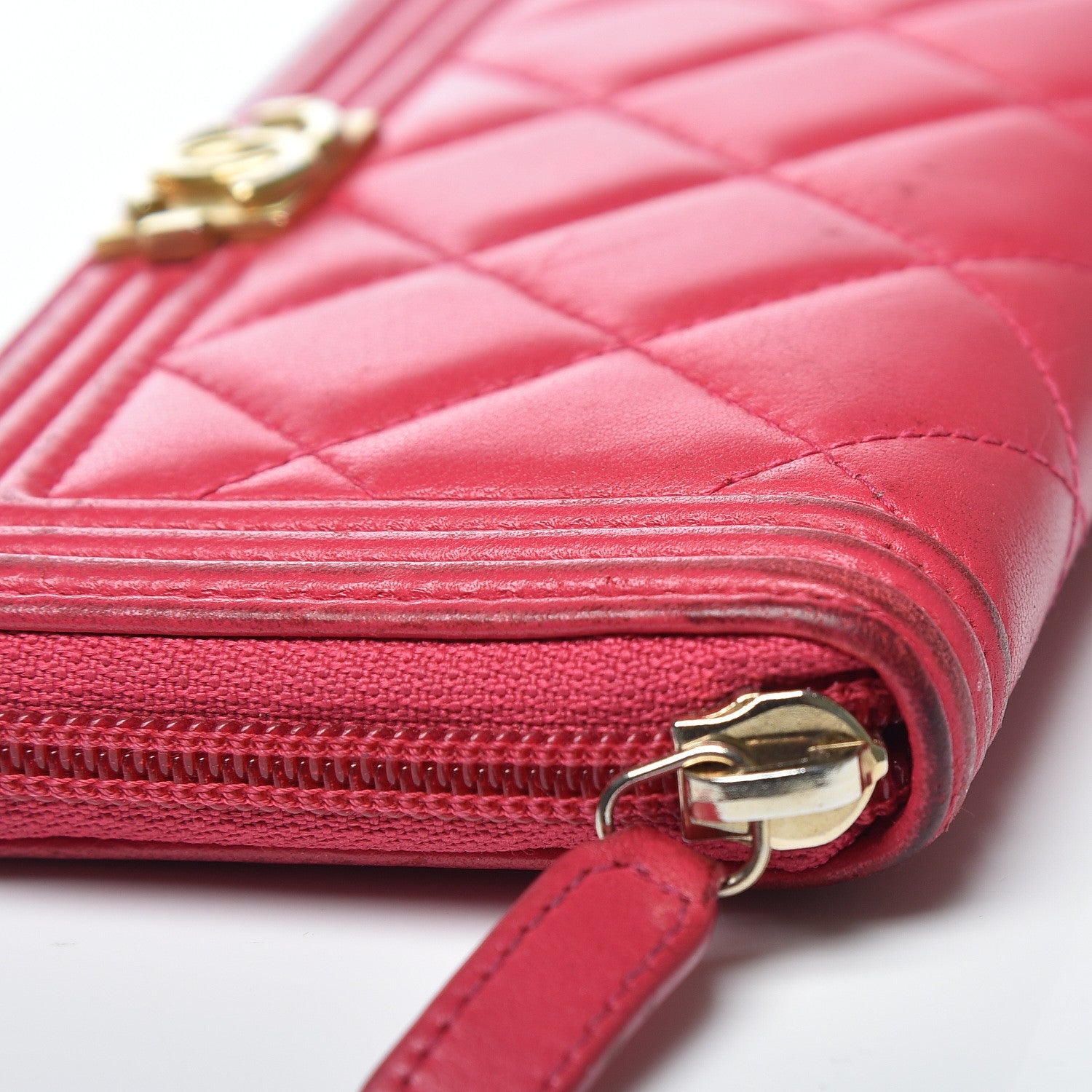 Chanel Lambskin Quilted Small Boy Zip Around Wallet Fuchsia 7 of 14