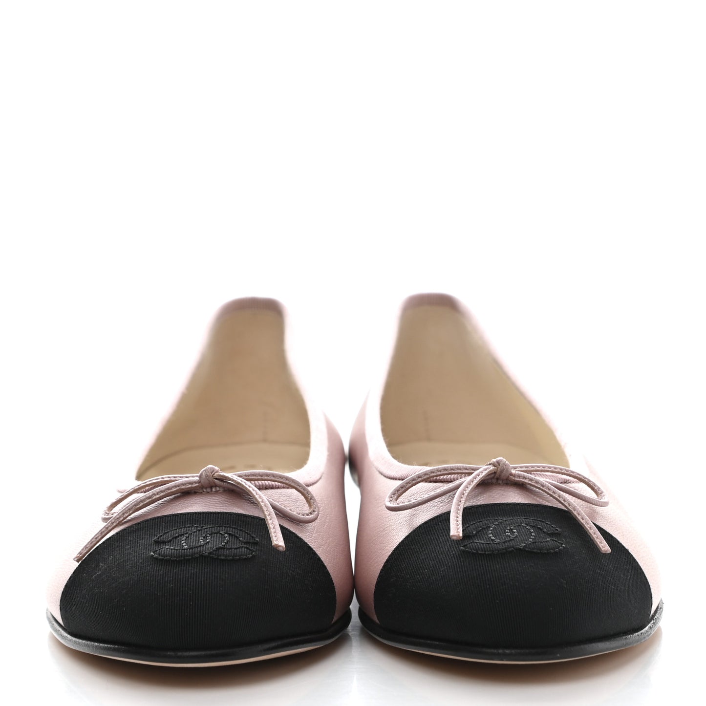 Lambskin Grosgrain Cap Toe CC Ballerina Flats 39.5 Pink Black