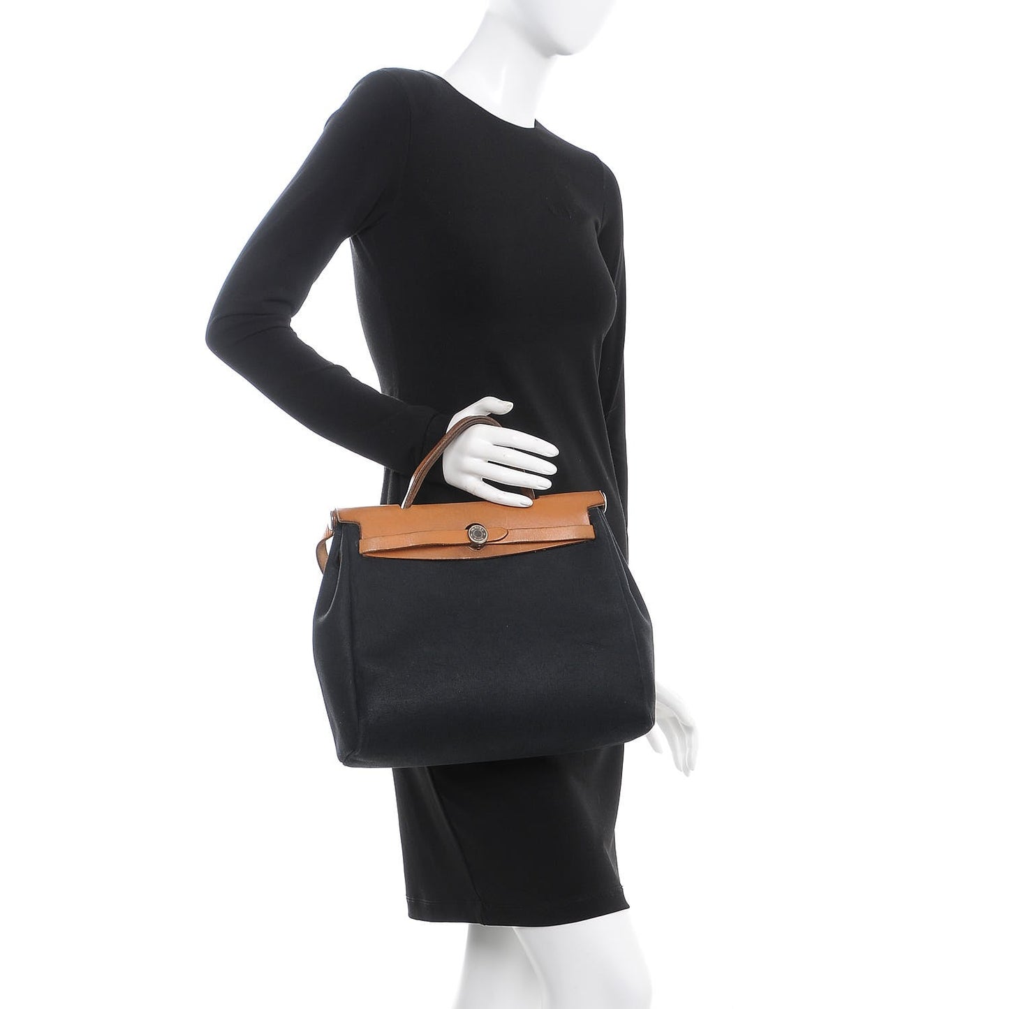 Toile Vache Calfskin Herbag 30 PM Black Natural