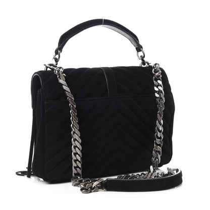 Saint Laurent Suede Matelasse Chevron Fringe Monogram Medium College Bag Black 3 of 11