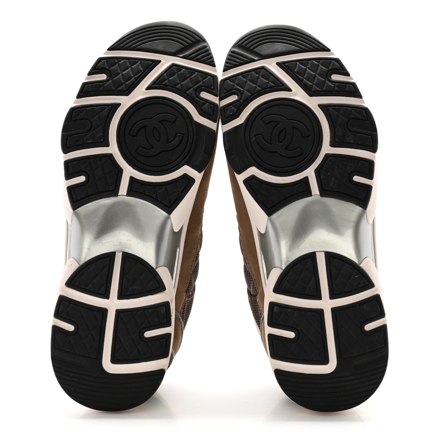 Nylon Calfskin Suede Womens CC Sneakers 39 Brown Green