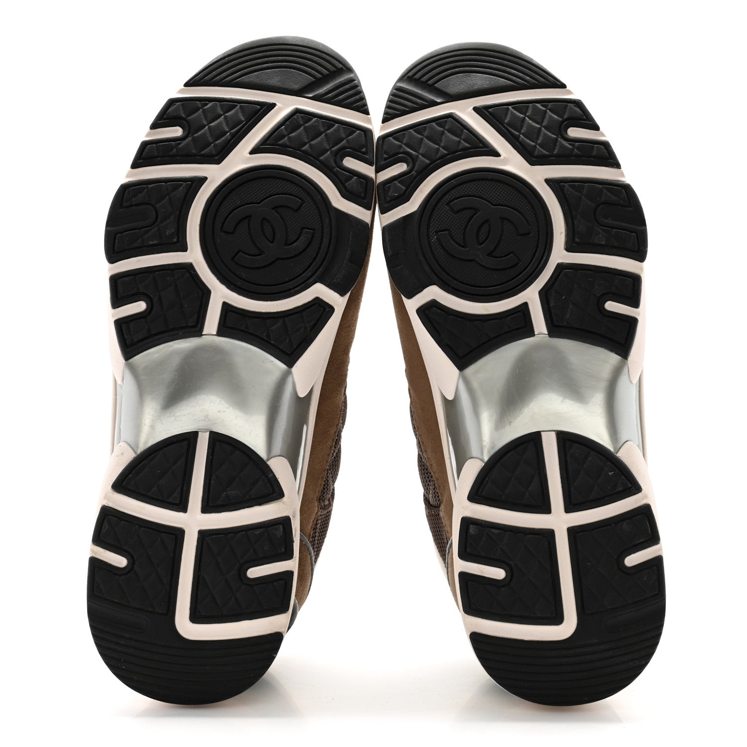 Chanel Nylon Calfskin Suede Womens CC Sneakers 39 Brown Green 5 of 13