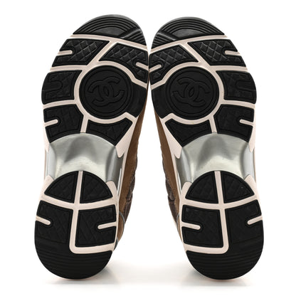 Chanel Nylon Calfskin Suede Womens CC Sneakers 39 Brown Green 5 of 13