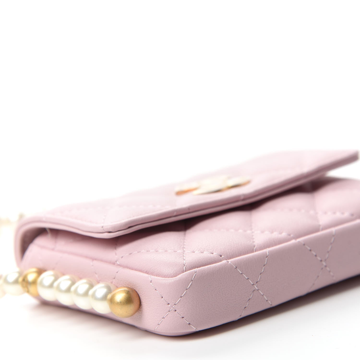 Chanel Calfskin Quilted About Pearls Card Holder Flap With Chain Light Pink 6 of 12