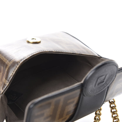 Fendi Glazed Fabric Vitello Century FF 1974 Stamp Patch Mini Double F Crossbody Bag Mogano Panna Black 5 of 10