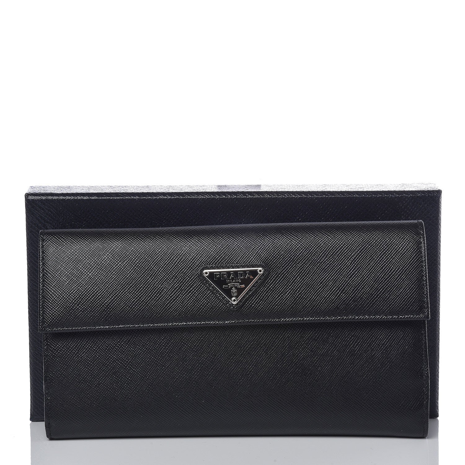 Prada Saffiano Continental Flap Wallet Black 9 of 9