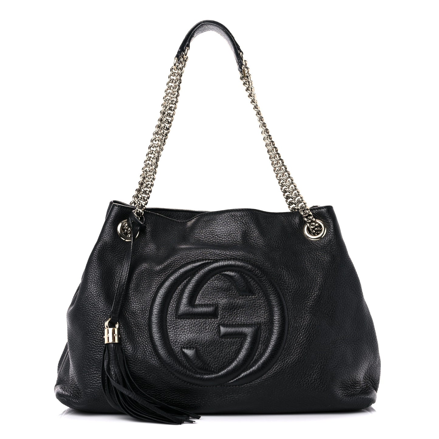 Pebbled Calfskin Medium Soho Chain Shoulder Bag Black
