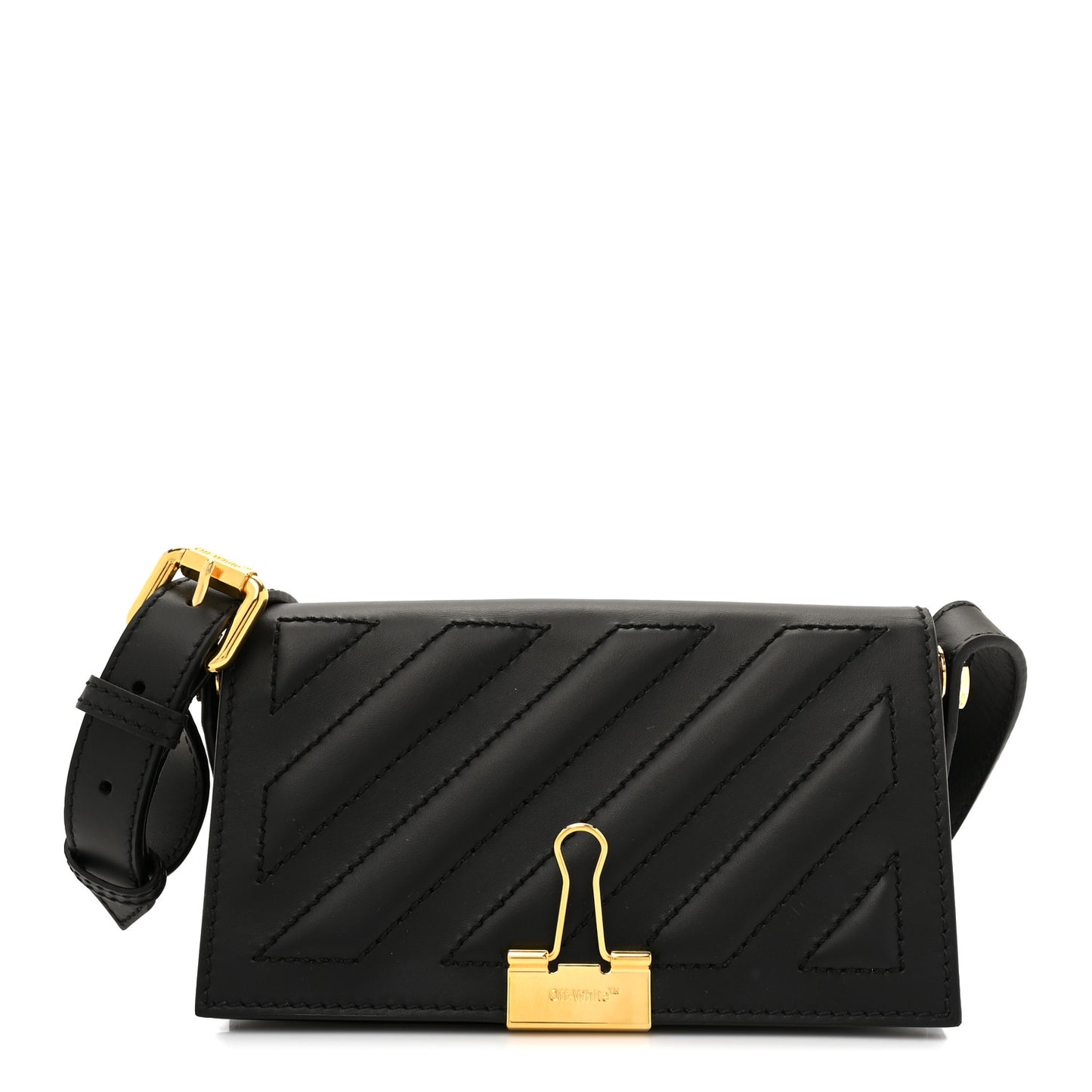Calfskin Diag Binder Flap Bag Black