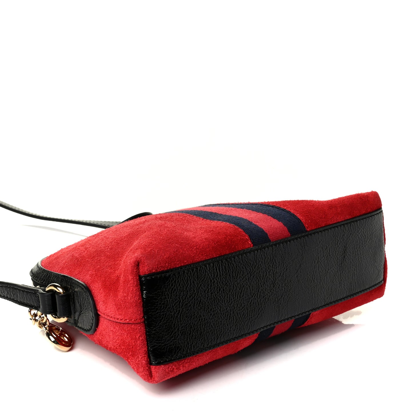 Suede Patent Web GG Small Ophidia Dome Shoulder Bag Hibiscus Red