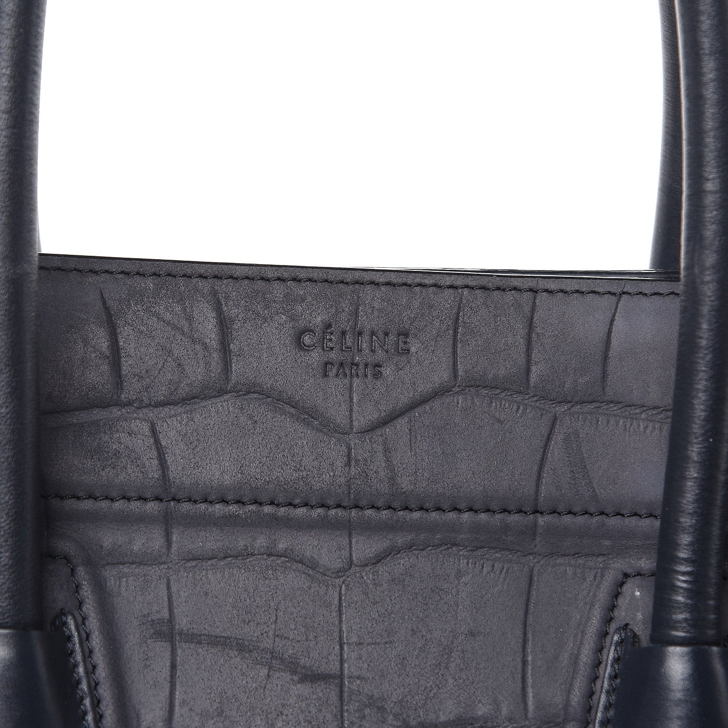 Celine Crocodile Embossed Nubuck Medium Phantom Luggage Navy Blue 9 of 18