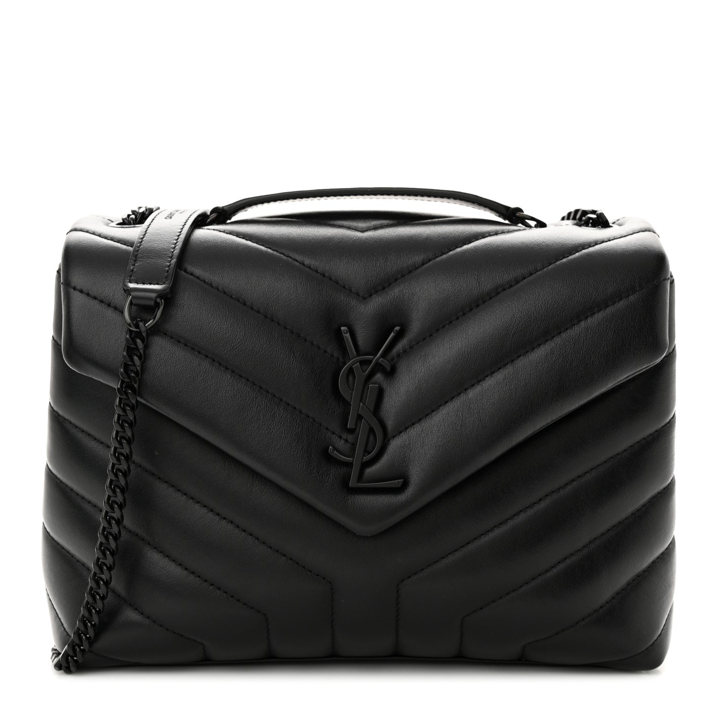 SAINT LAURENT Calfskin Y Quilted Monogram Monochrome Small Loulou Chain Satchel Black