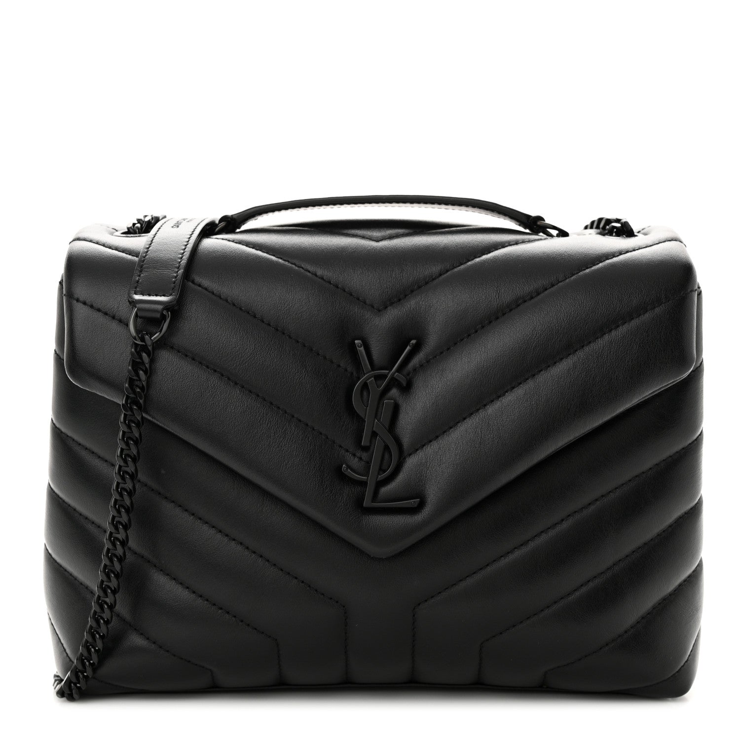 Saint Laurent SAINT LAURENT Calfskin Y Quilted Monogram Monochrome Small Loulou Chain Satchel Black 1 of 11