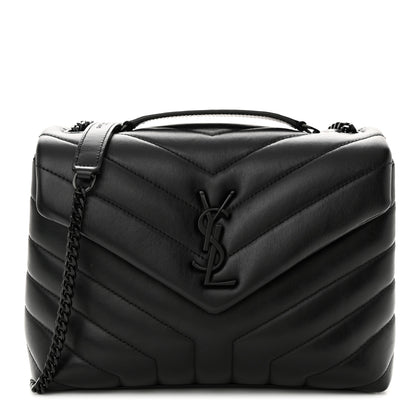 Saint Laurent SAINT LAURENT Calfskin Y Quilted Monogram Monochrome Small Loulou Chain Satchel Black 1 of 11