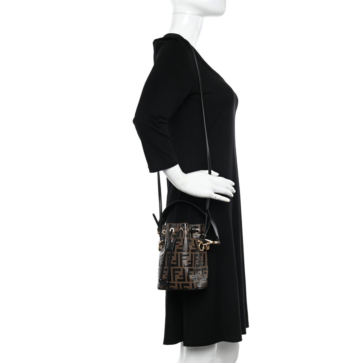 Vitello Liberty F is Fendi Bi-Color FF 1974 Embossed Mini Mon Tresor Bucket Bag Maya Black