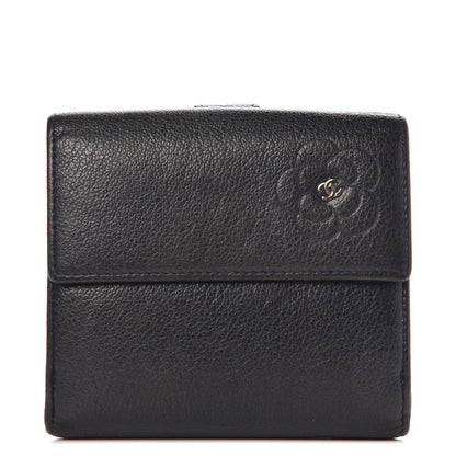 Chanel Glazed Goatskin Camellia Embossed French Flap Wallet Black 1 of 13