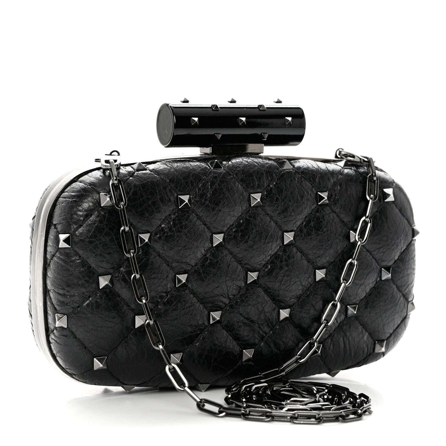 Valentino Garavani Craquele Nappa Rockstud Spike Minaudiere Clutch Black 3 of 10