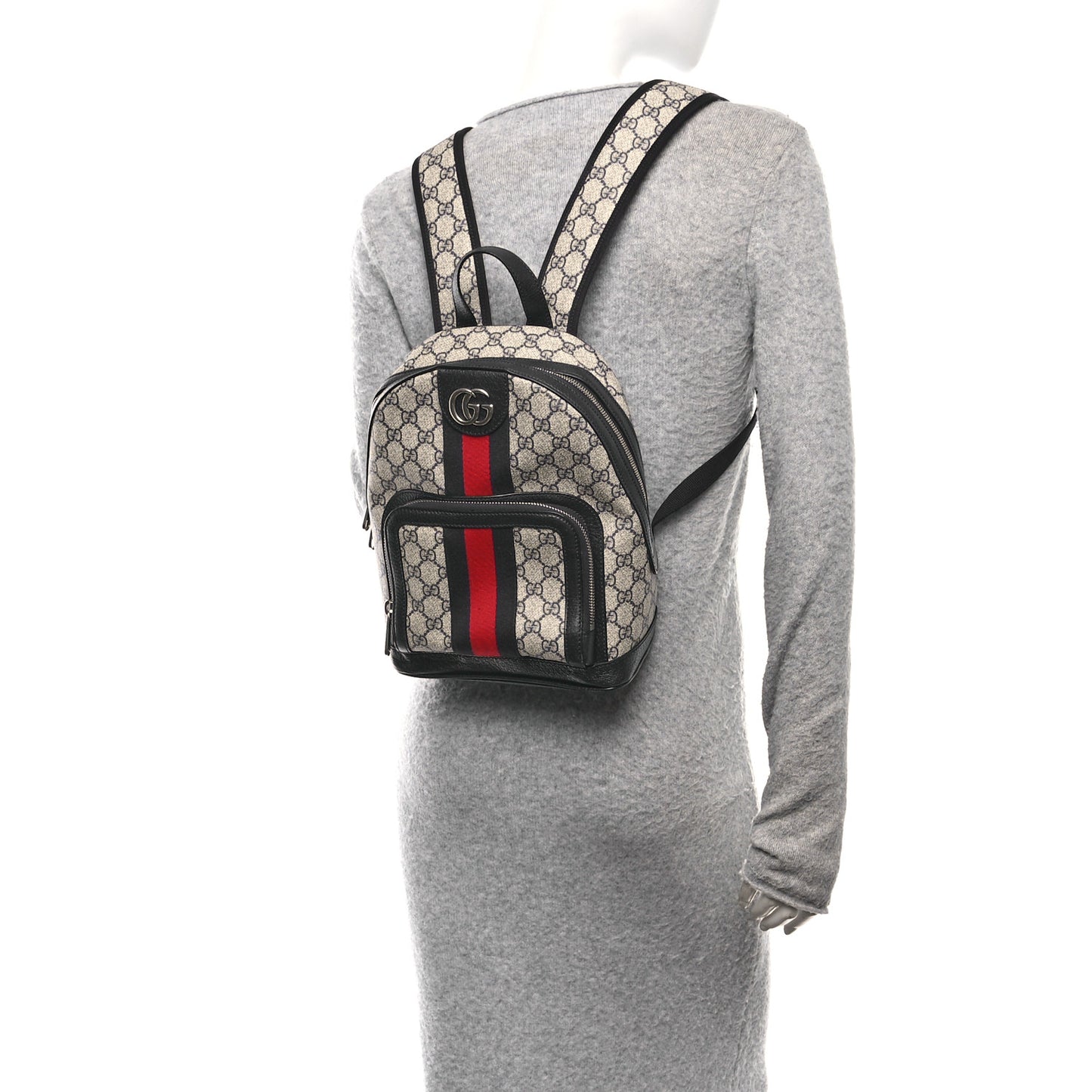 GG Supreme Monogram Textured Dollar Calfskin Web Small Ophidia Day Backpack Beige Blue Black