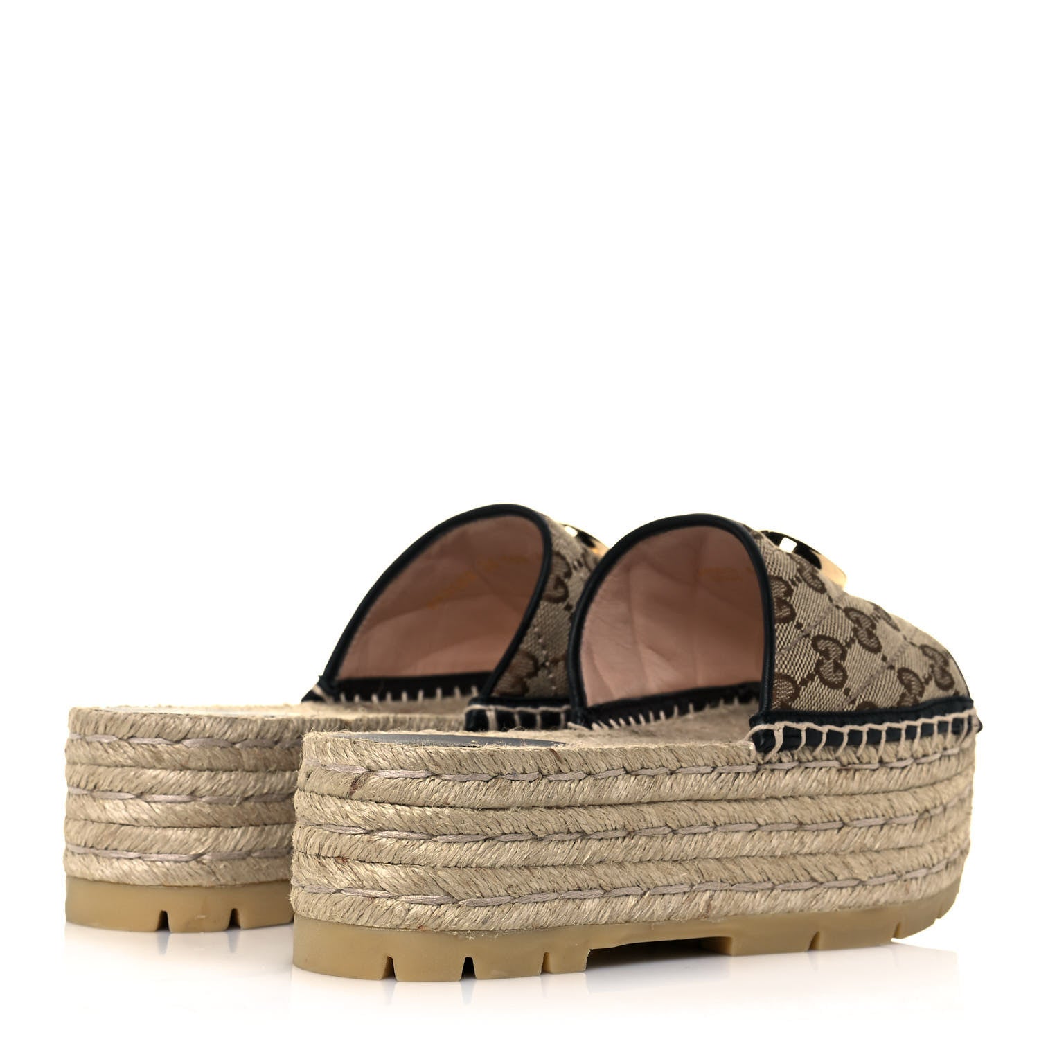 Gucci Monogram Matelasse Diagonal GG Marmont Platform Espadrille Slide Sandals 36 Beige Ebony Black 4 of 9