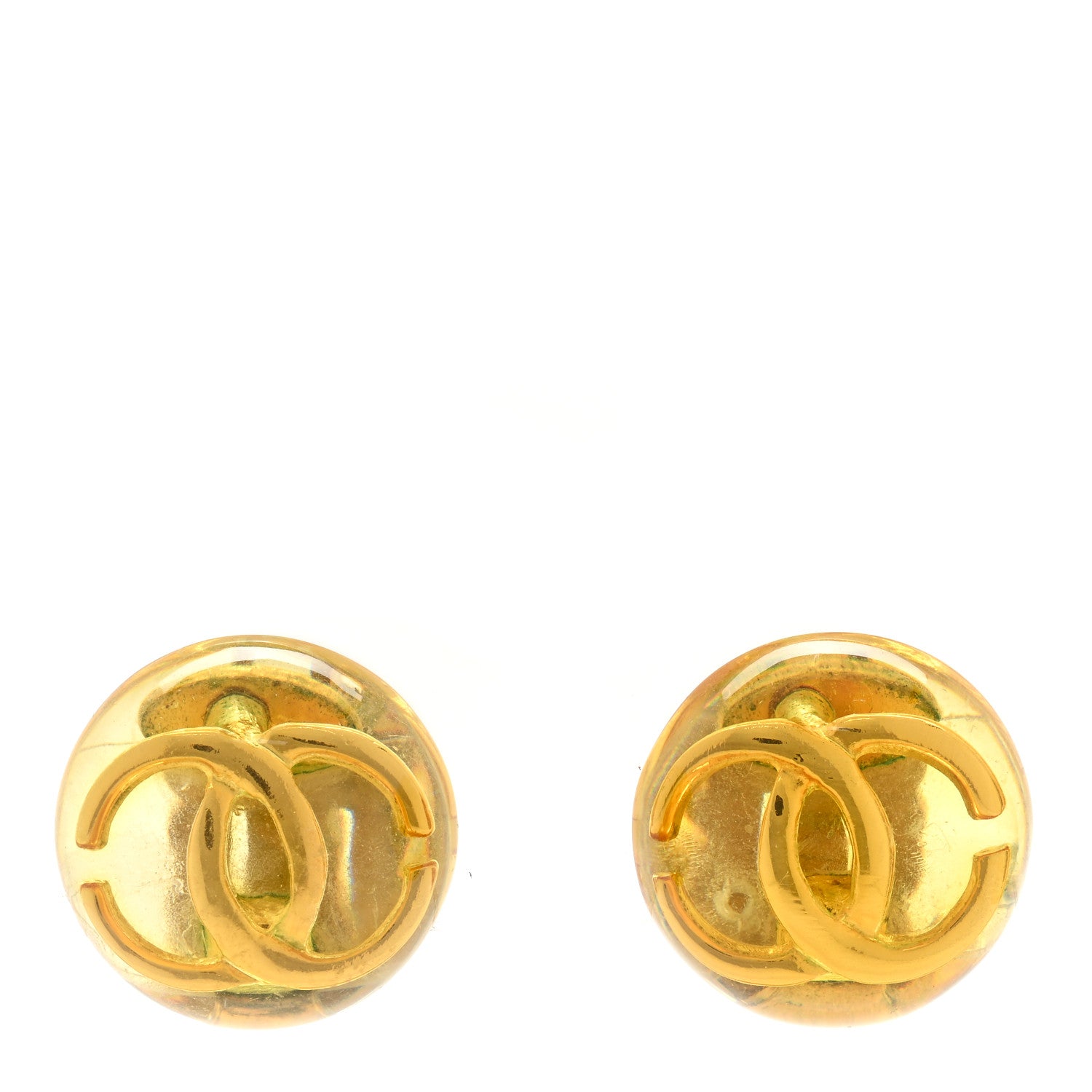Chanel Resin CC Round Clip On Earrings Gold 1 of 4