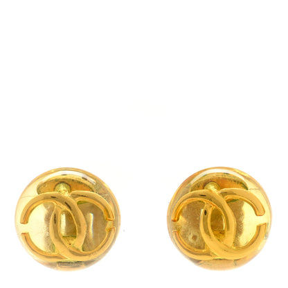 Chanel Resin CC Round Clip On Earrings Gold 1 of 4