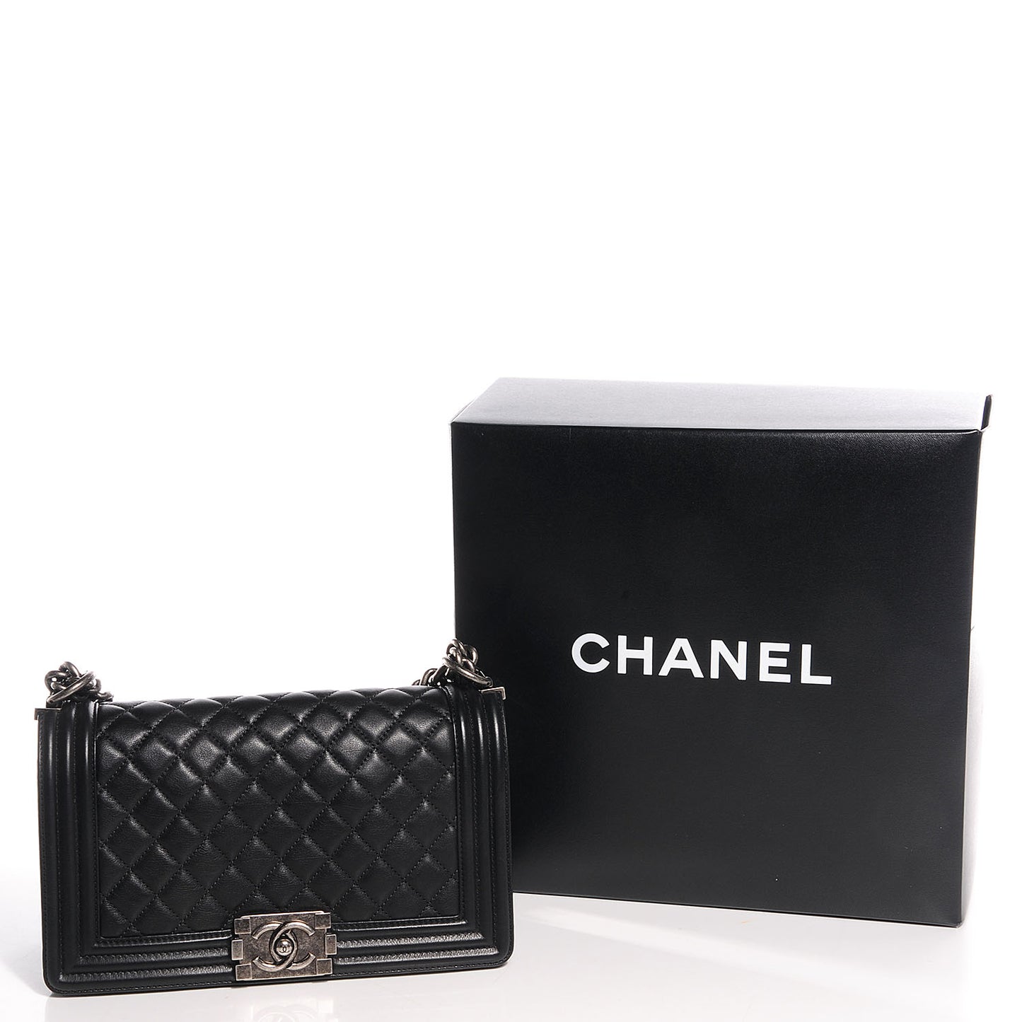 Metallic Calfskin Quilted Medium Boy Flap Black