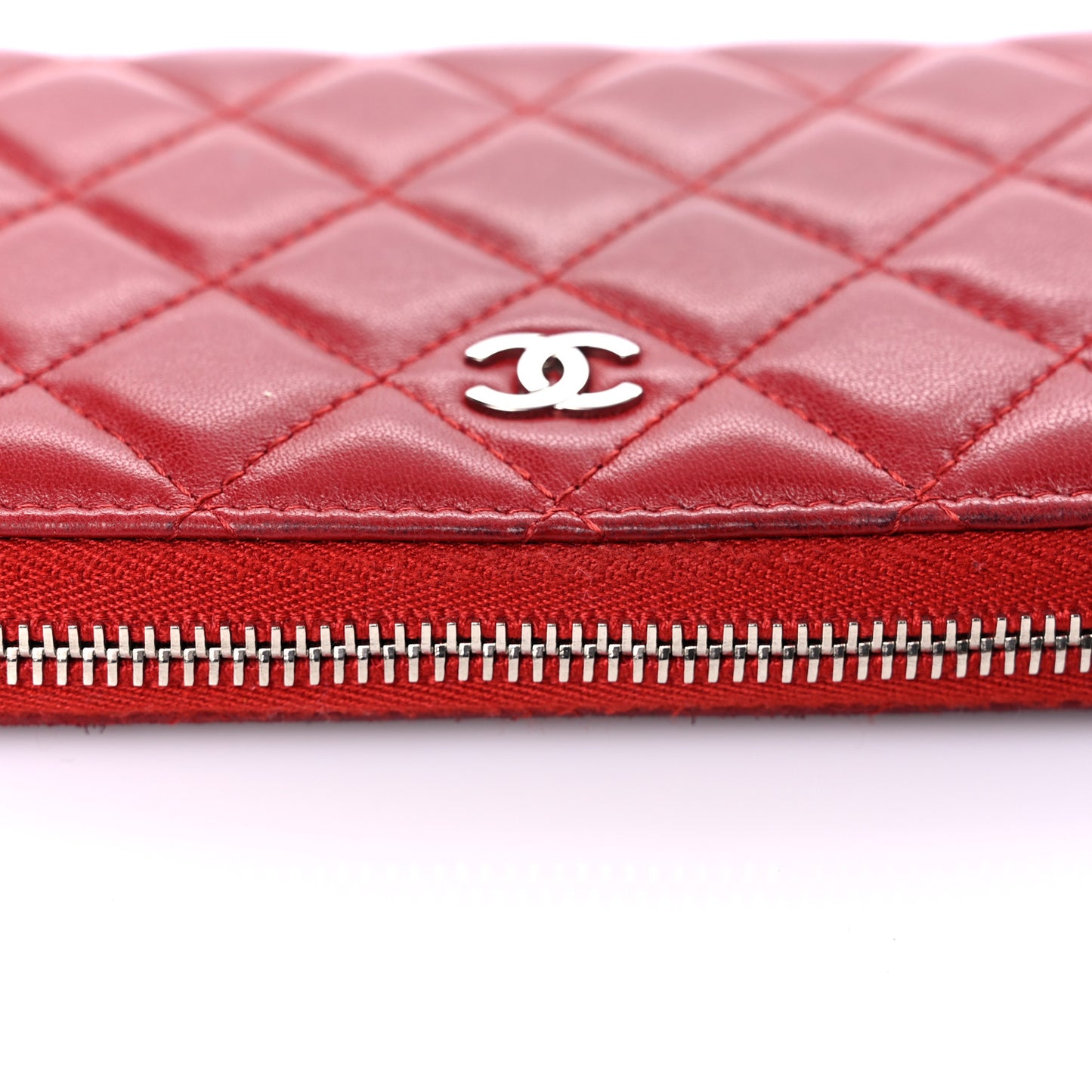 Lambskin Quilted Gusset Zip Around Wallet Red
