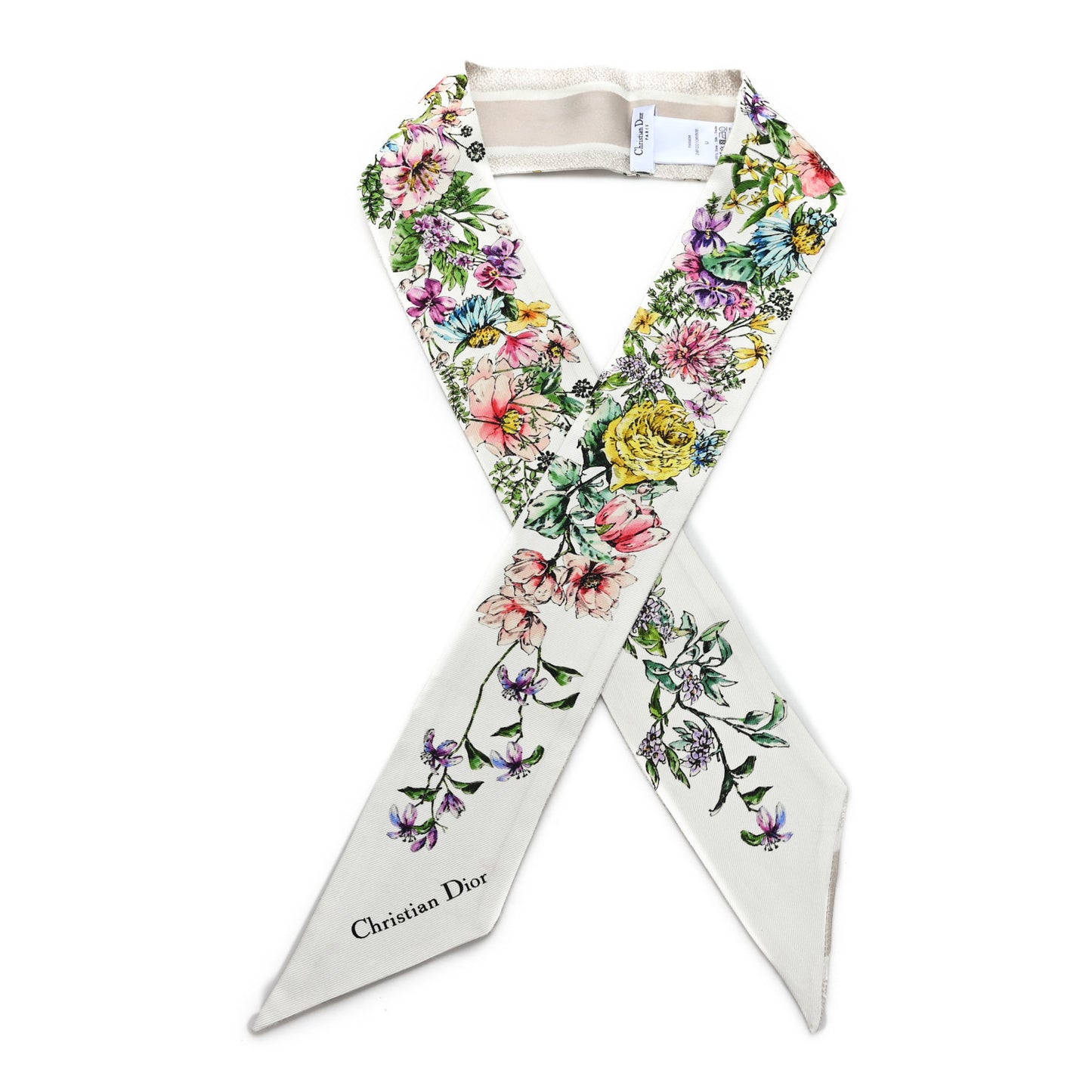Silk Twill D-Floral Mitzah Scarf White Multicolor