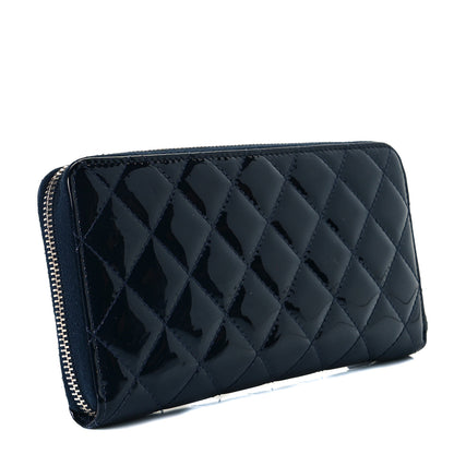 Chanel Patent Calfskin Quilted Large Gusset Zip Around Wallet Blue 3 of 7