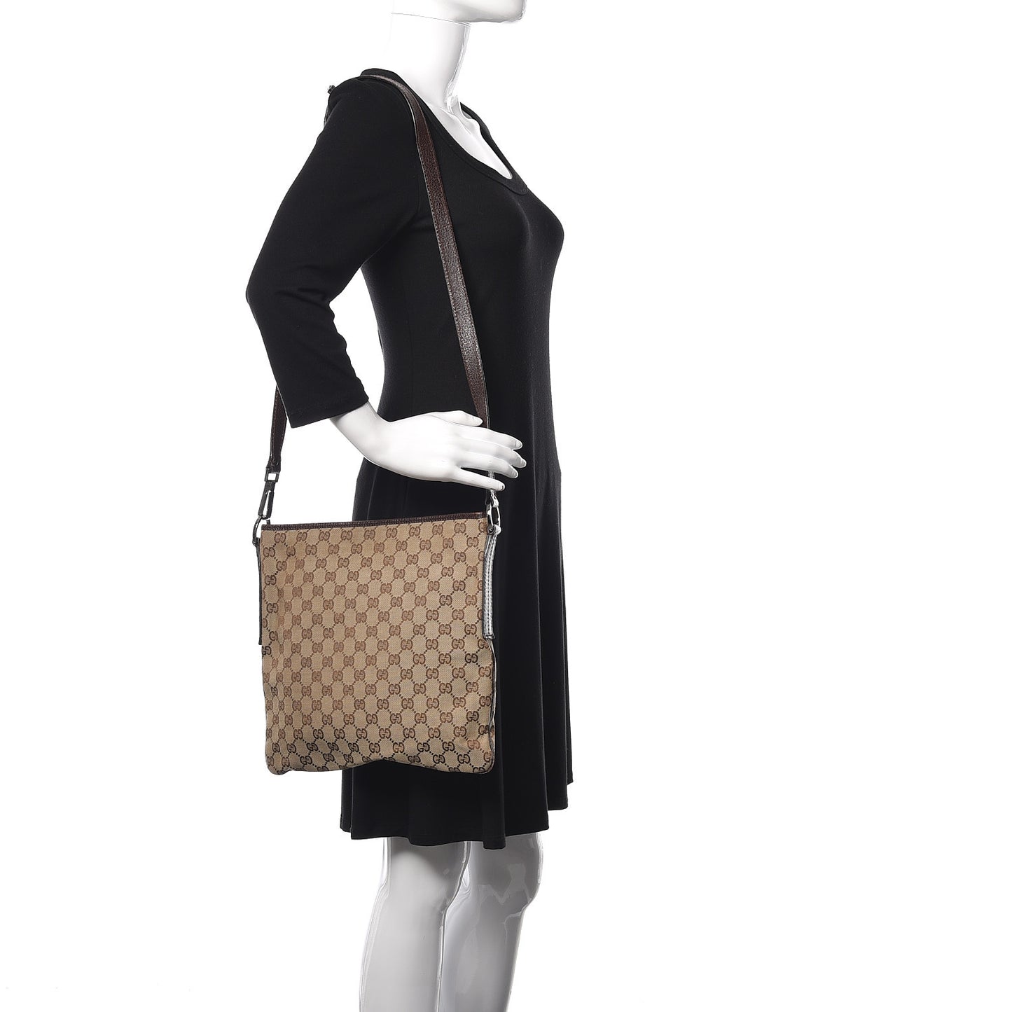 GG Supreme Monogram Medium Flat Messenger Bag Dark Brown