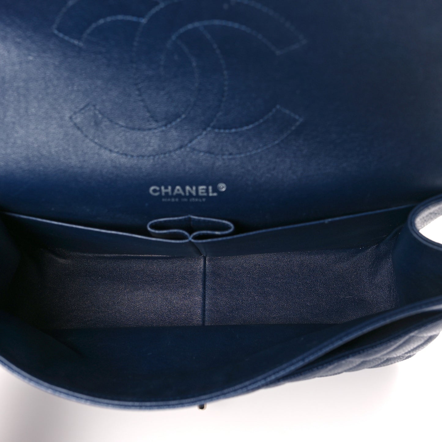 Caviar Quilted Jumbo Double Flap Navy Blue