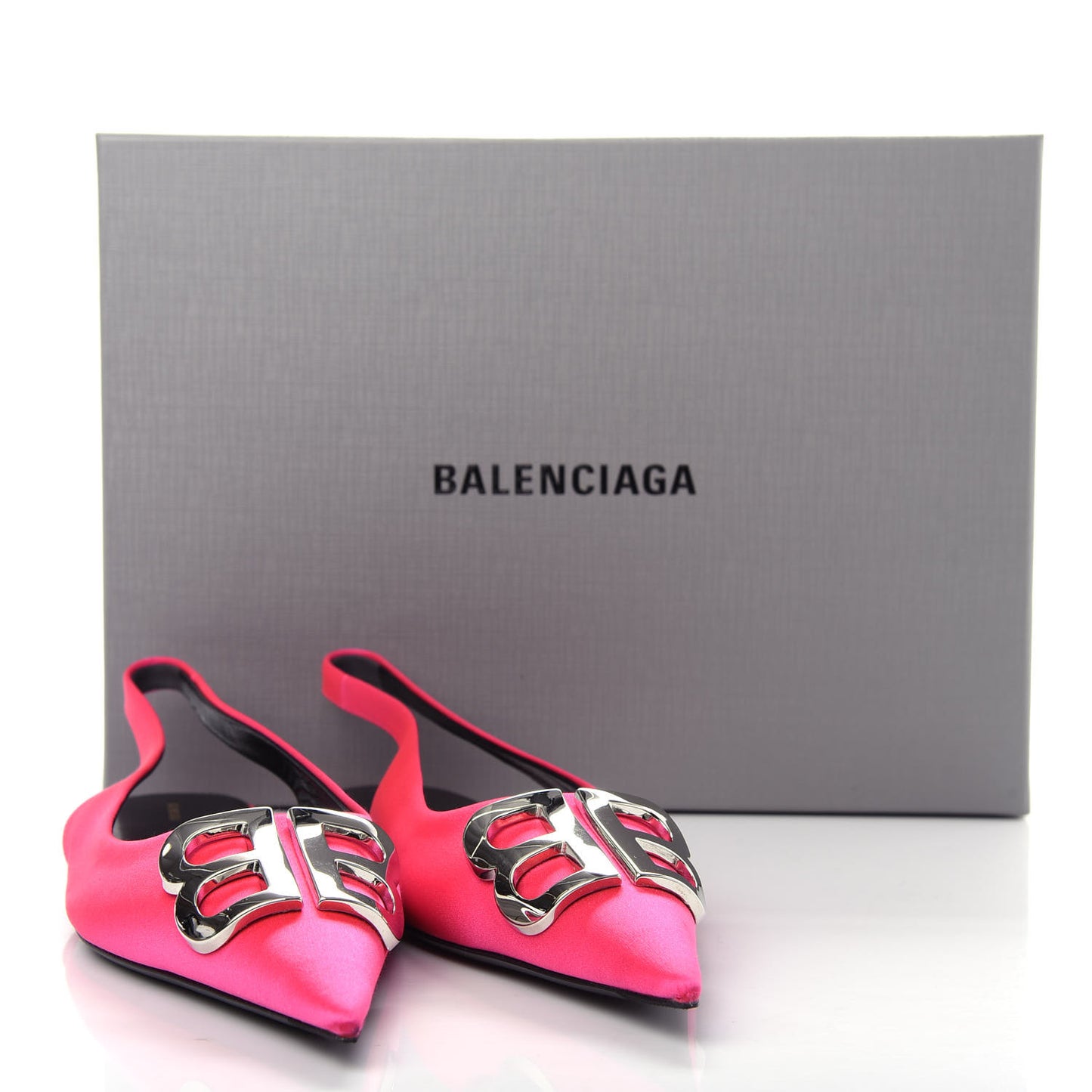 Satin BB Knife Pointy Toe Slingback Flats 39 Neon Pink