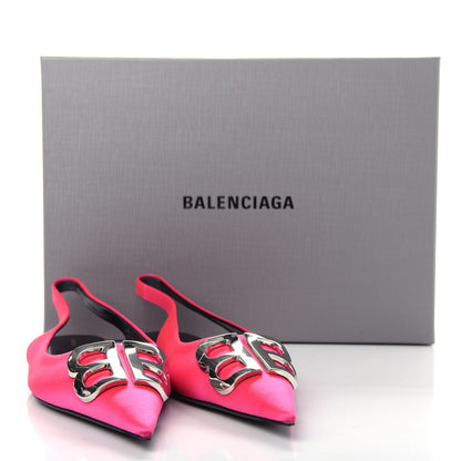 Balenciaga Satin BB Knife Pointy Toe Slingback Flats 39 Neon Pink 11 of 11