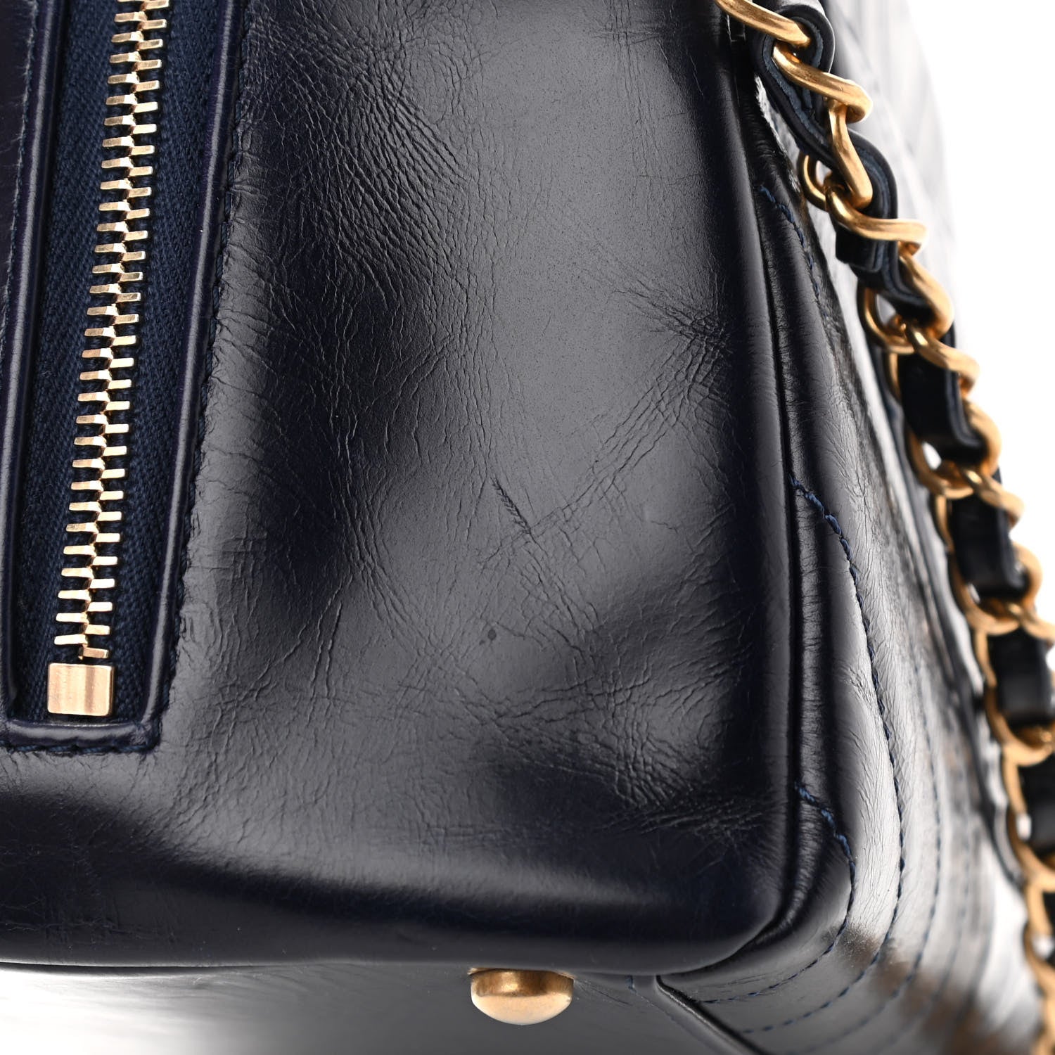 Chanel Glazed Calfskin Chevron Small Bowling Bag Navy 11 of 12