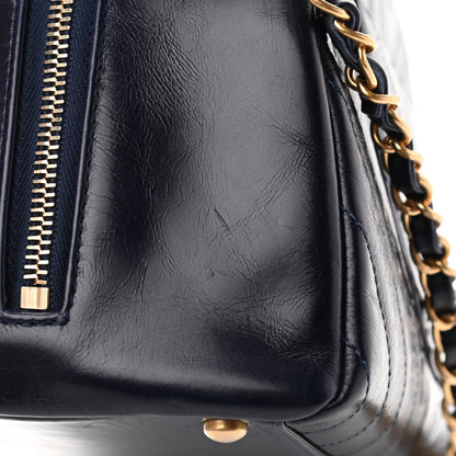 Chanel Glazed Calfskin Chevron Small Bowling Bag Navy 11 of 12