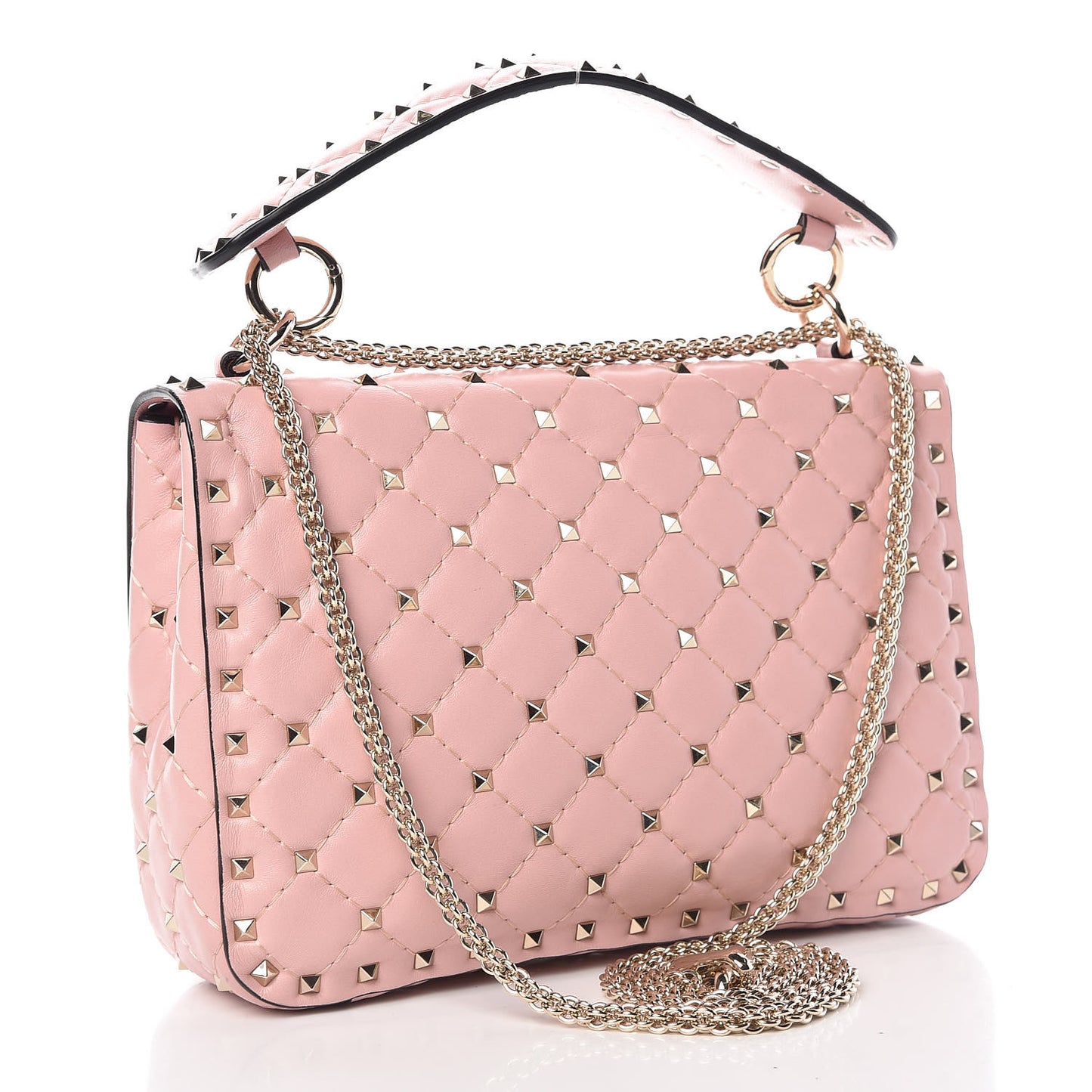 Lambskin Medium Rockstud Spike Shoulder Bag Pink