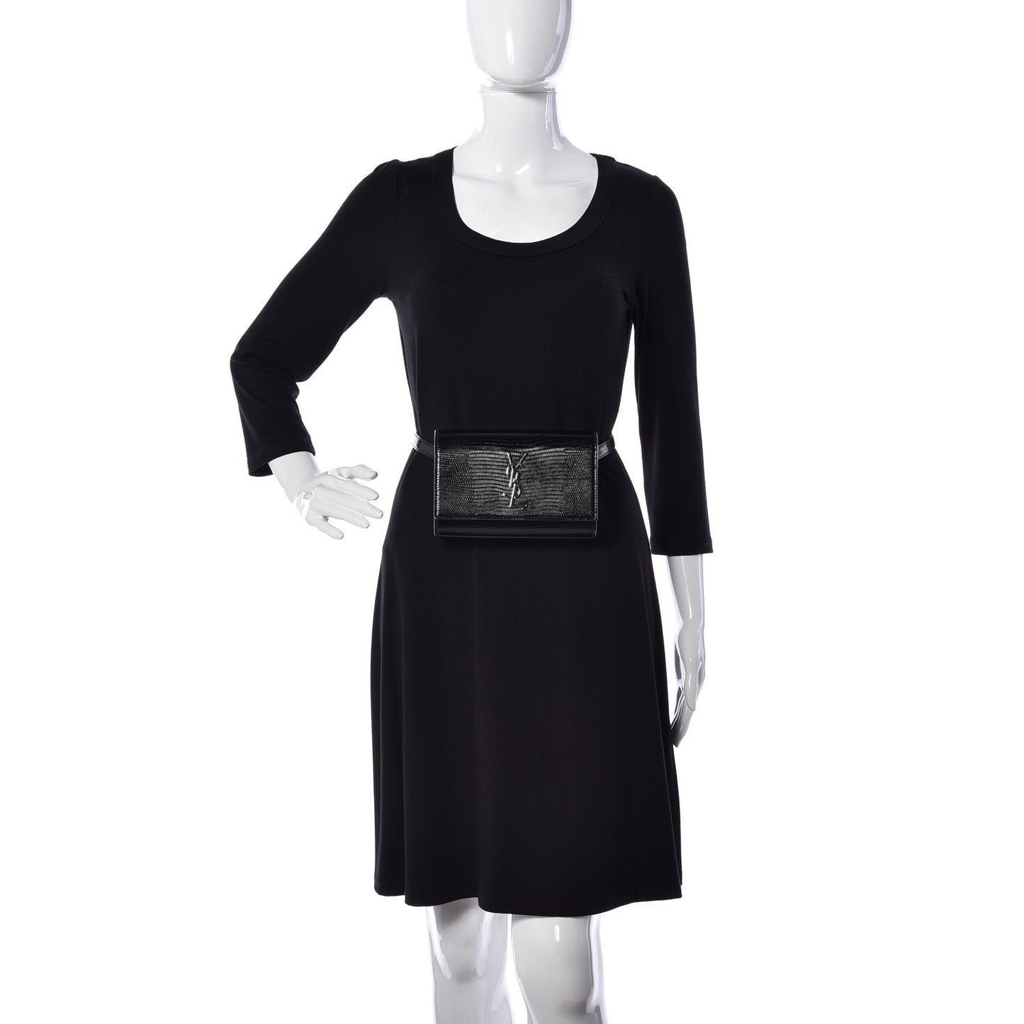 Calfskin Lizard Embossed Monogram Kate Belt Bag Black