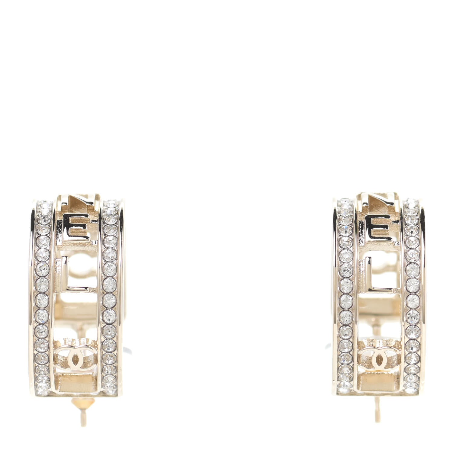 Chanel Metal Crystal Bow-tiful CC Hoop Earrings Gold 1 of 5