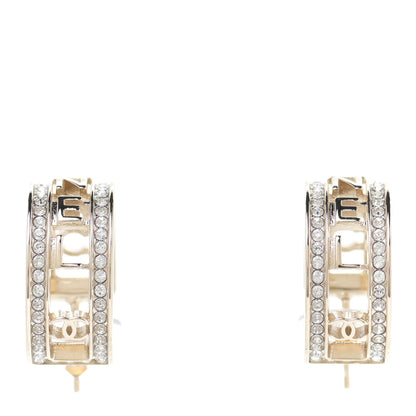 Chanel Metal Crystal Bow-tiful CC Hoop Earrings Gold 1 of 5