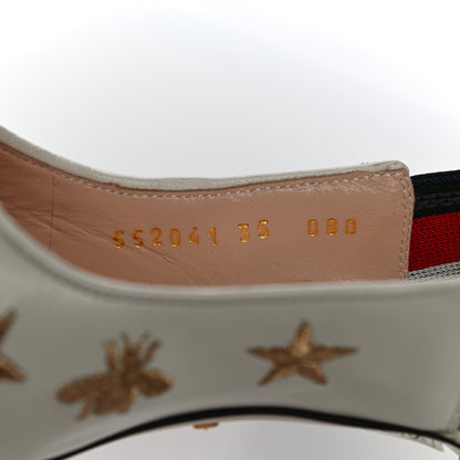 Gucci Malaga Kid Web Bee Star Embroidered Sylvie High Heel Slingback Pumps 35 White 10 of 14
