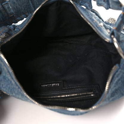 Balenciaga Washed Frayed Denim Crystal Small Le Cagole Shoulder Bag Blue 5 of 9