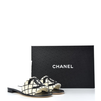 Chanel Pearl Embroidery Flat Sandals 37 White Black 11 of 11
