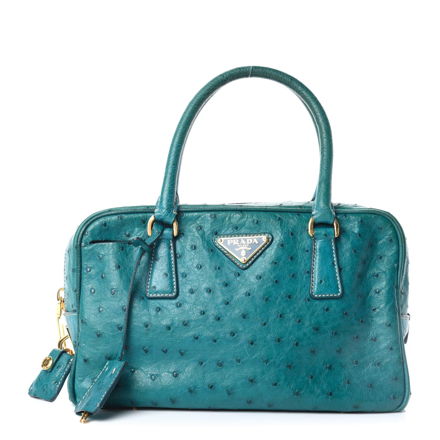 Prada Ostrich Bowler Blue 1 of 10