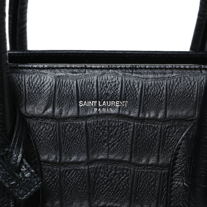 Saint Laurent Calfskin Crocodile Embossed Small Sac de Jour Black 8 of 10