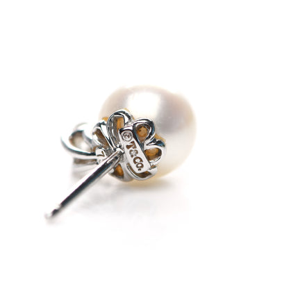 Tiffany 18K White Gold Diamond Akoya Pearl 7-7.5mm Signature Earrings 4 of 5