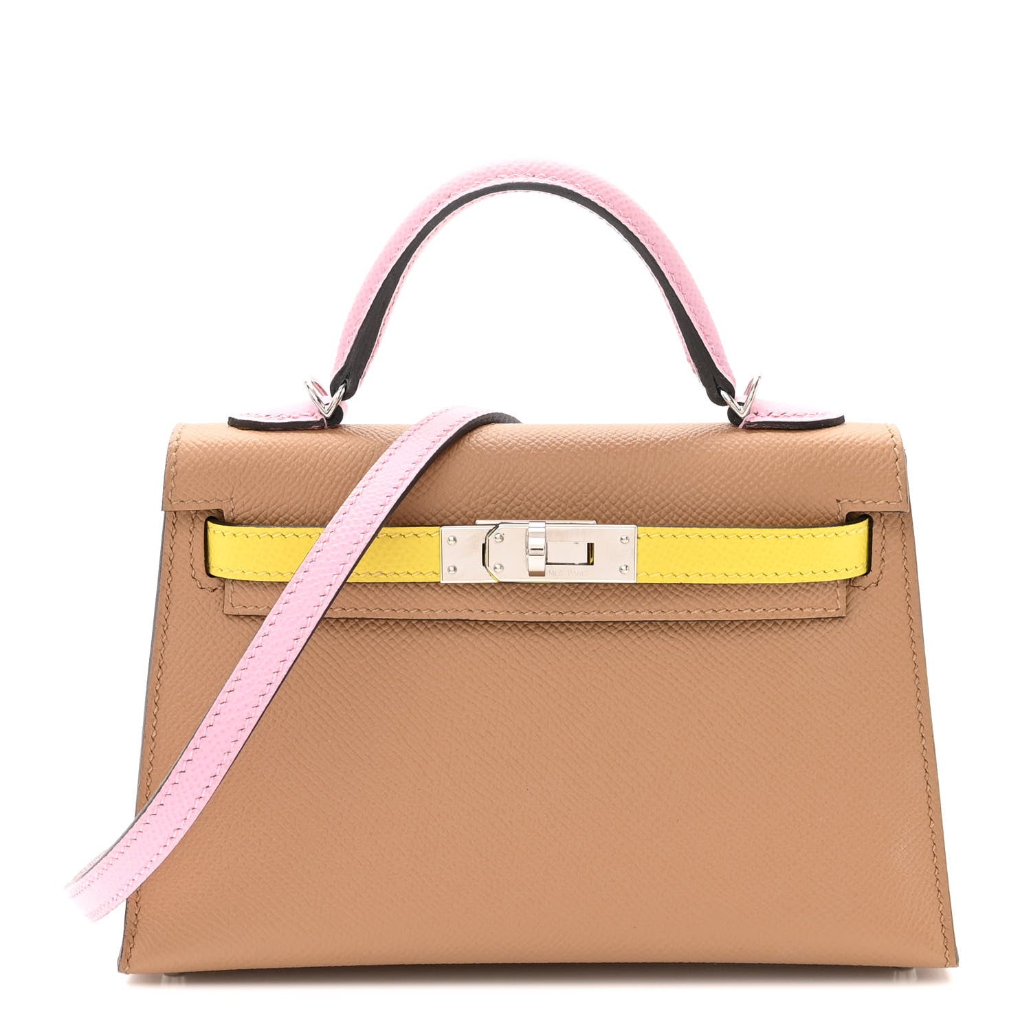 HERMES Epsom Mini Kelly Sellier 20 in teh color Chai Mauve Sylvestre Lime by FASHIONPHILE