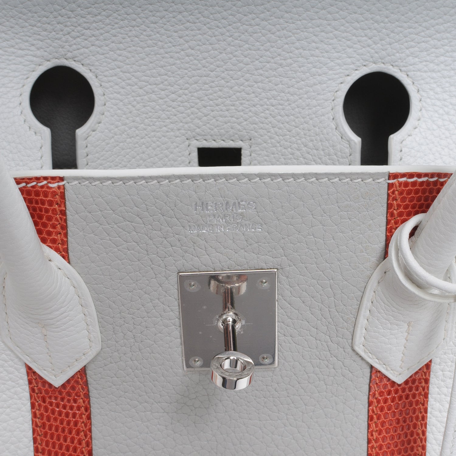 Hermes Taurillon Clemence Lizard Club Birkin 35 Blanc Gris Perle Sanguine 7 of 10