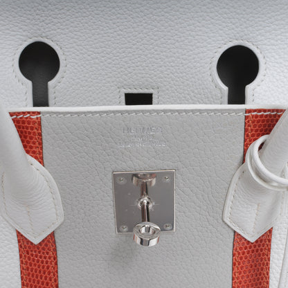 Hermes Taurillon Clemence Lizard Club Birkin 35 Blanc Gris Perle Sanguine 7 of 10