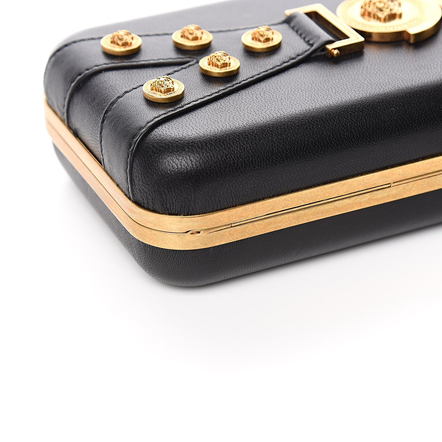 Nappa Medallion Tribute Evening Clutch Chain Black